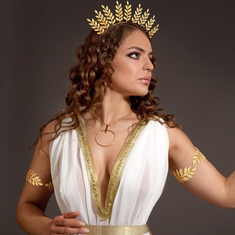 15 Pieces Greek Goddess Costume Accessories Women Toga Golden Leaves Bridal Crow - Picture 6 of 7